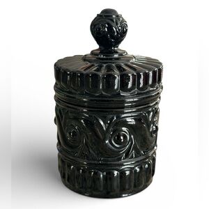 Baccarat France Russe Onyx Black Crystal Glass Lidded Jar Canister